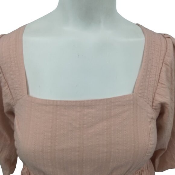 Lulus Puff Sleeve Open Back Empire Waist Babydoll Mini Dress Size S Blush Pink - Picture 4 of 15